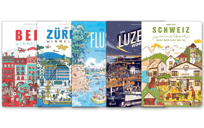 vatter&vatter Wimmelbücher bei NaniManu – Cover von Bern, Zürich, Fluss, Luzern und Schweiz Wimmelbuch