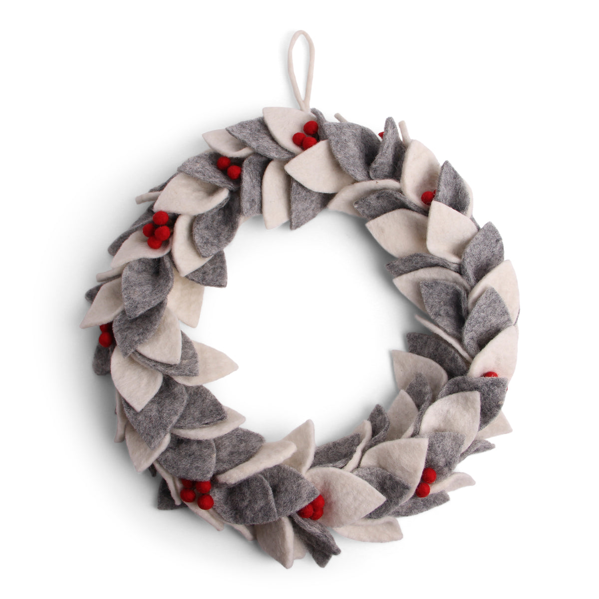 Big White/Grey Wreath w/Berries – White felt wreath with berries by Gry &amp; Sif