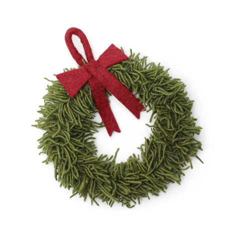 Weihnachtskranz mit roter Schleife – Handgemacht aus Filz von Gry & Sif