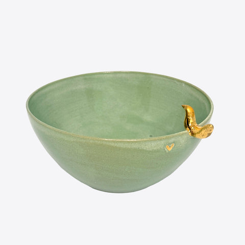 Schüssel – S/M – Keramik – mit goldigem Vogel – handgefertigt CH