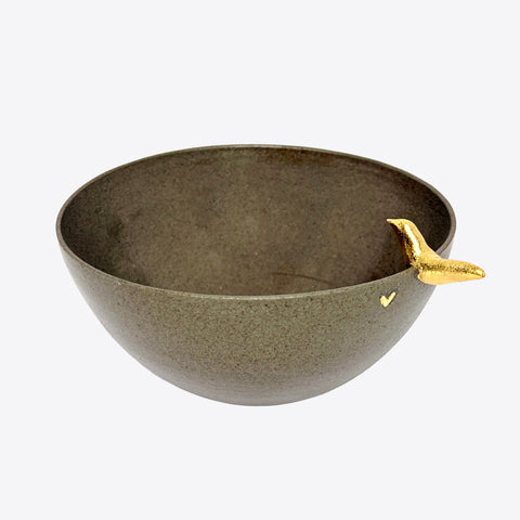 Schüssel – S/M – Keramik – mit goldigem Vogel – handgefertigt CH