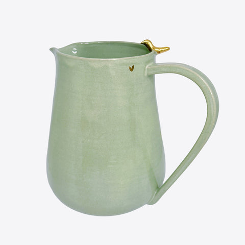 Krug – 0.8l – Keramik – lindengrün – mit goldigem Vogel – handgefertigt CH – 47