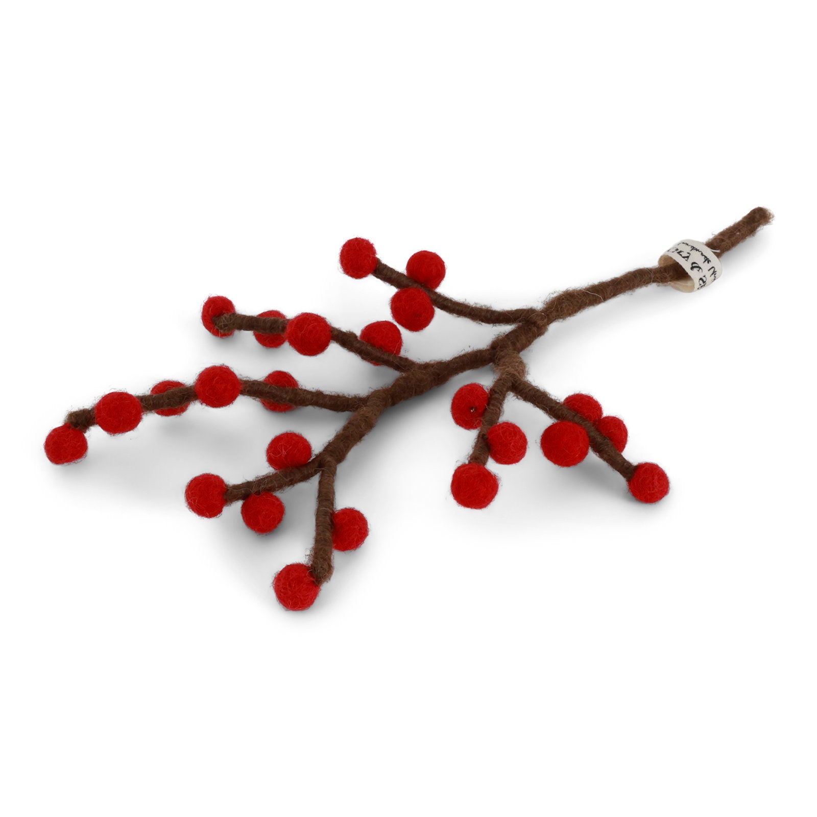 Mini-Zweig aus Filz mit braunem Ast und leuchtend roten Beeren von Gry & Sif