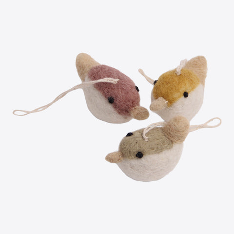 Birds - Ochre, Lavender &amp; Green - Set of 3 – Handmade from felt by Gry &amp; Sif