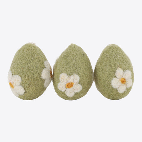 Eggs Mint Flowers – Set of 3 – Handmade from felt by Gry &amp; Sif