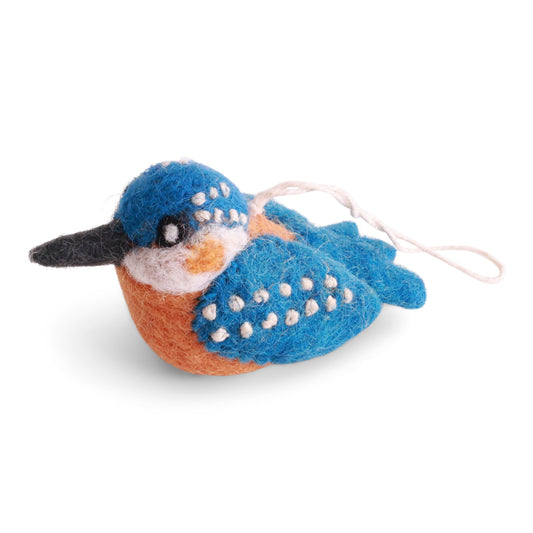 Filz-Eisvogel von Gry & Sif – blauer Rücken mit weissen Tupfen, orange Brust, mit Schlaufe