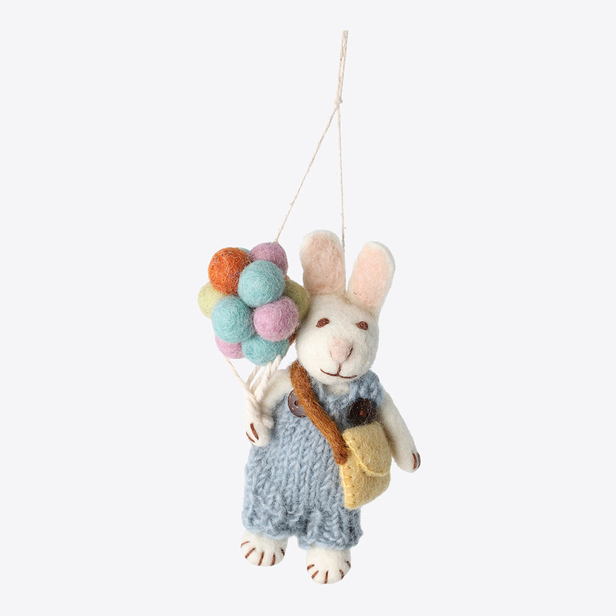 White Bunny Boy with Blue Pants and Balloons – Handmade from felt by Gry &amp; Sif