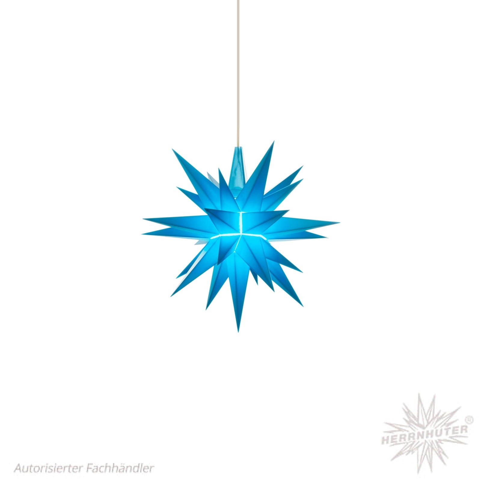 Original Herrnhuter Stern A1e in Blau, Ø 13 cm, beleuchtet