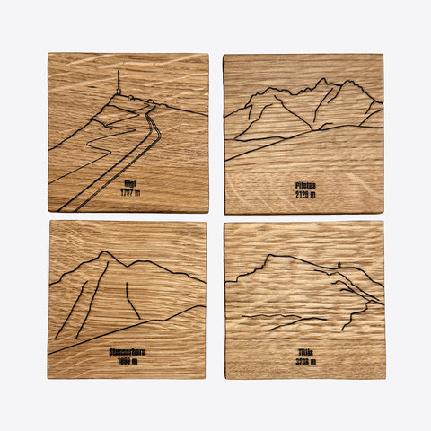 Schweizer Berge – Zentral- und Innerschweiz – Untersetzer – 4er Set – Eiche