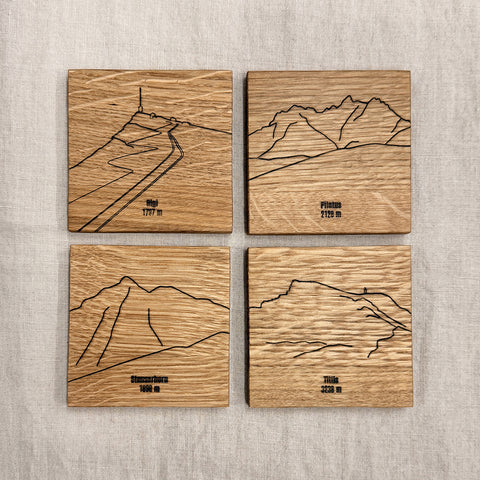 Schweizer Berge – Zentral- und Innerschweiz – Untersetzer – 4er Set – Eiche