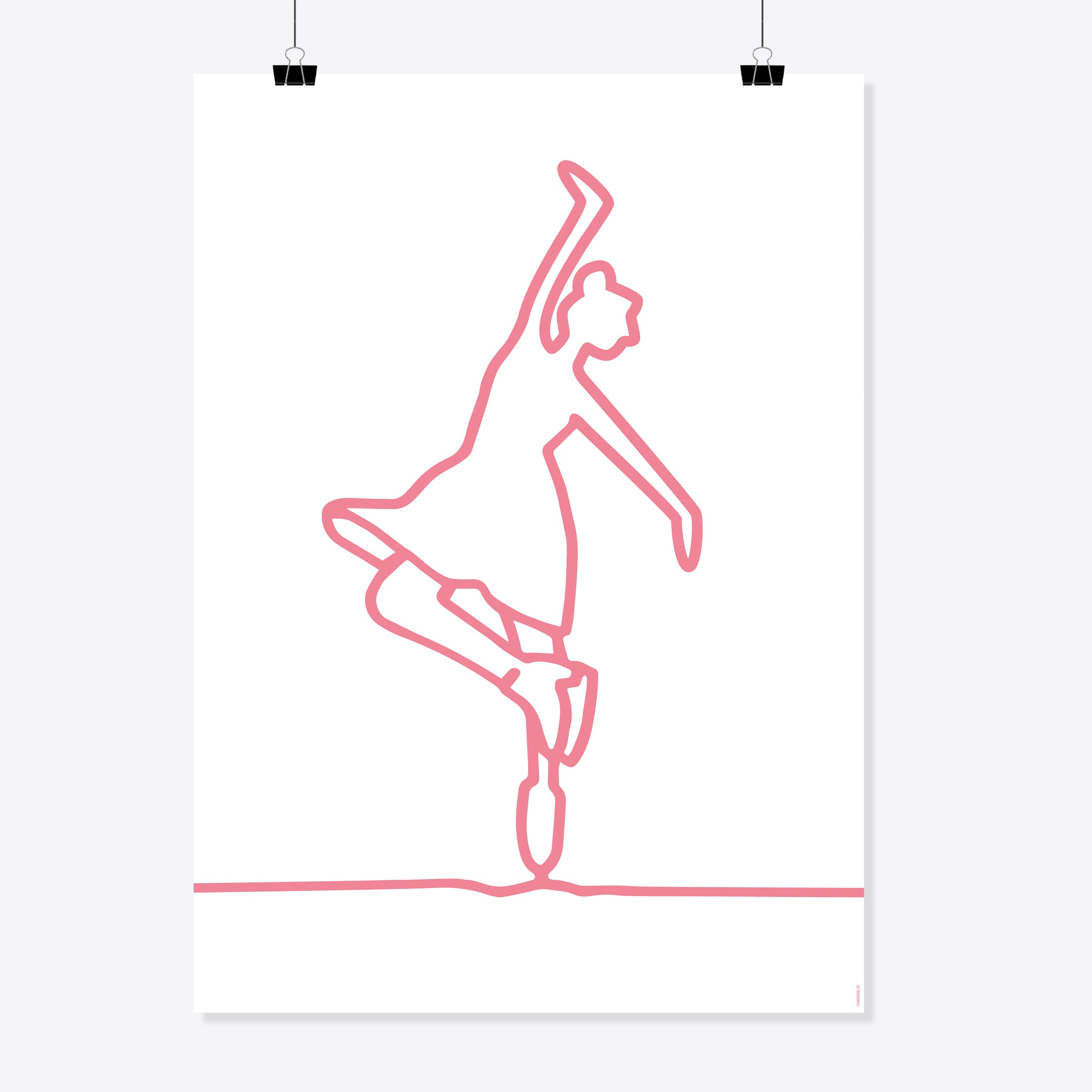 NaniManu Plakat «Eiskunstlauf» – rosa Linienzeichnung einer Eiskunstläuferin in der Pirouette auf weissem Grund