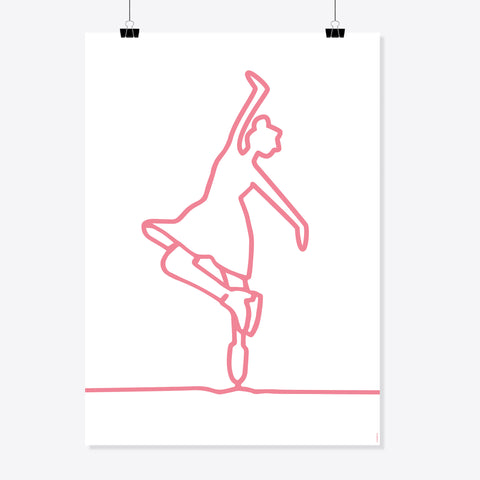 NaniManu Plakat «Eiskunstlauf» – rosa Linienzeichnung einer Eiskunstläuferin in der Pirouette auf weissem Grund