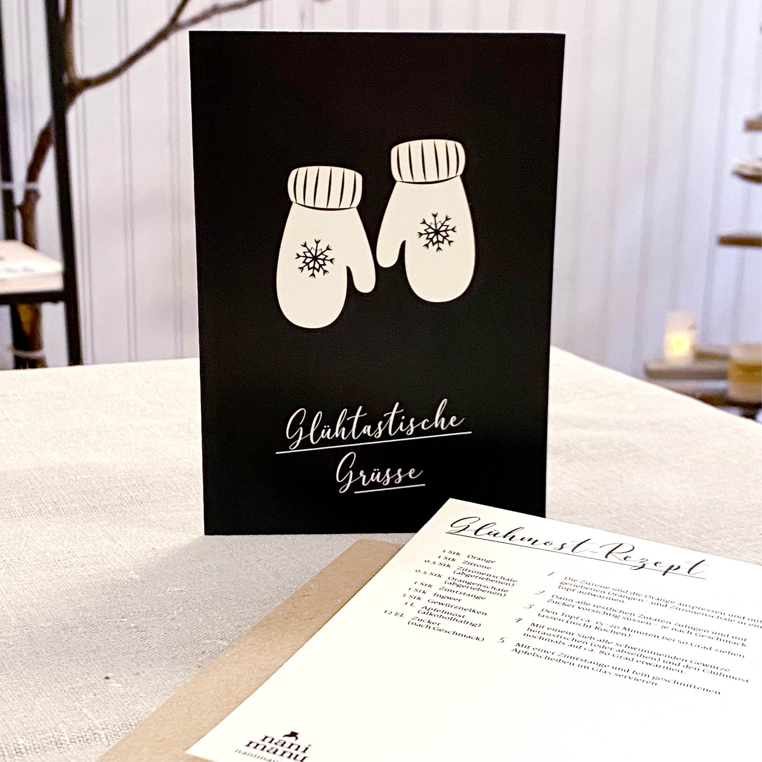 handschuhe mit geschmack Handschuhe mit Glühmost Rezept – Faltkarte mit Couvert – NaniManu Design Store
