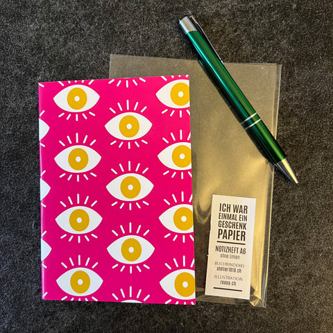 Notizheft A6 – Augen Motiv in Pink – Atelier 1818 – NaniManu