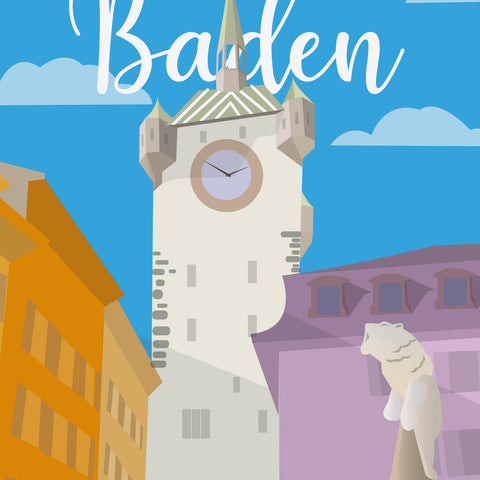 Vintage Baden – Postkarte A6 – Stadtturm Baden