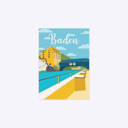 Vintage Baden – Landvogteischloss-Holzbrücke – Postkarte