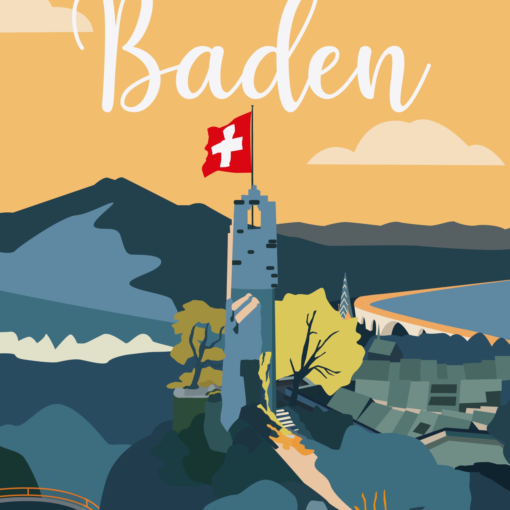 Ruine Stein, Baden, Bildausschnitt mit der Ruine in der Mitte