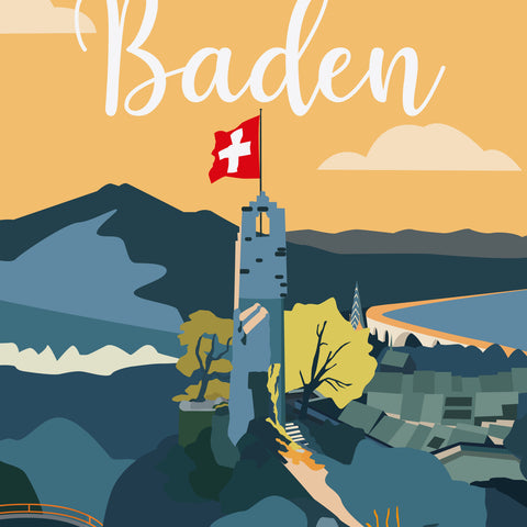 Ruine Stein, Baden, Bildausschnitt mit der Ruine in der Mitte