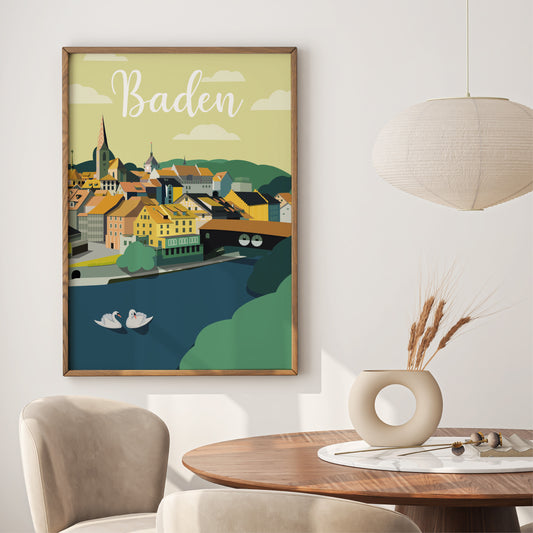 Vintage Baden – Altstadt-01 – Plakat im Bilderrahmen dargestellt