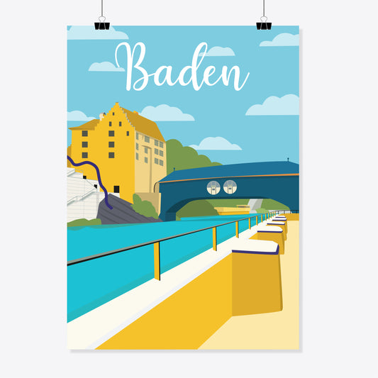 Vintage Baden – Landvogteischloss-Holzbrücke – Poster