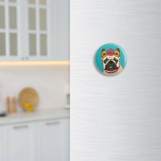 Blumentiere – Hund – Französische Bulldogge – Pipilotta – Magnet rund – Kunststoff