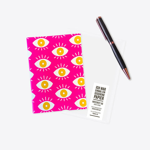 Notizheft aus Geschenkpapier – all eyes on me – pink – A6