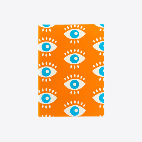Notizheft aus Geschenkpapier – all eyes on me – orange – A6