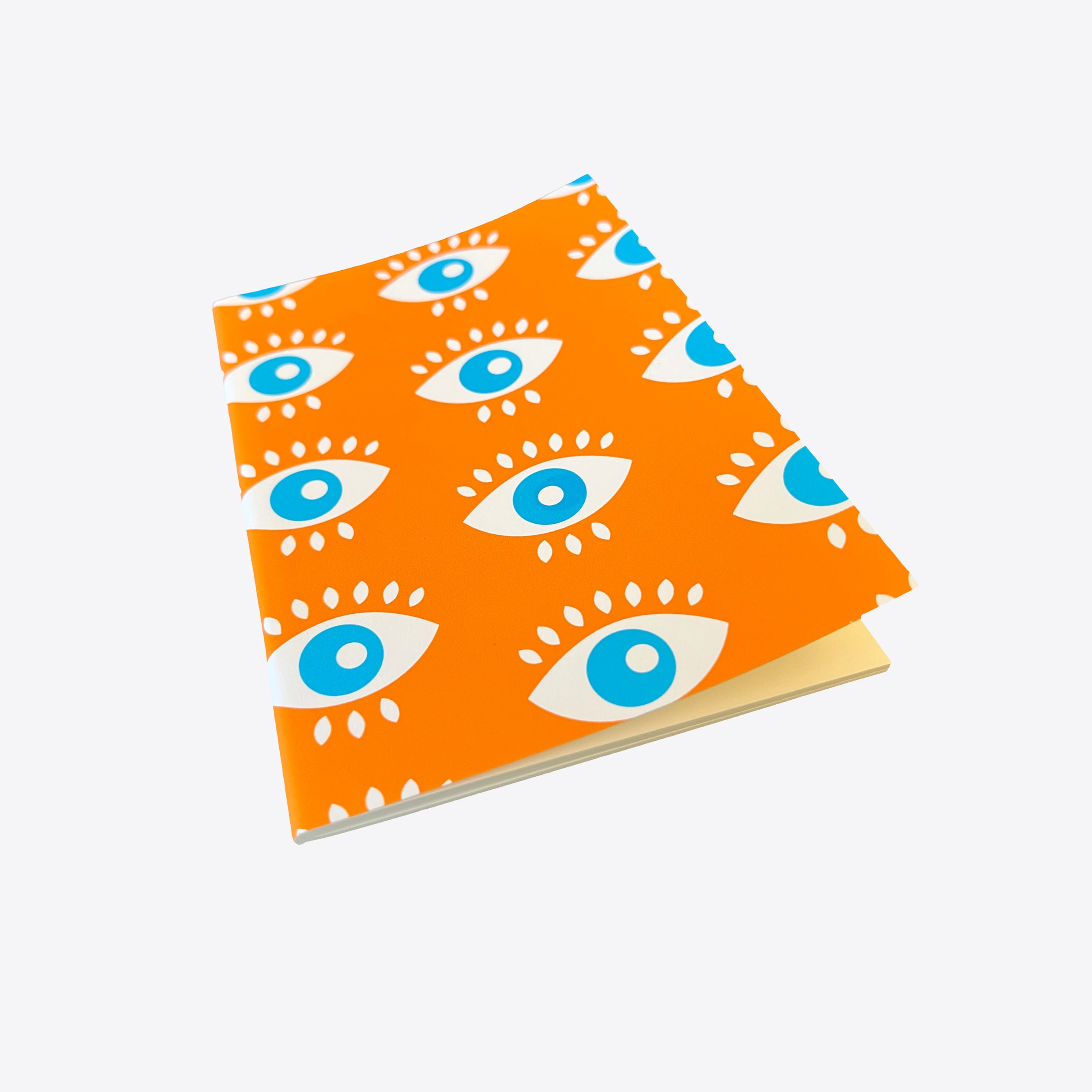 Notizheft aus Geschenkpapier – all eyes on me – orange – A6