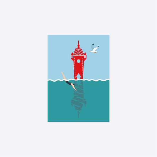 Stadtturm Baden – Springende mit Möve – Postkarte – A6