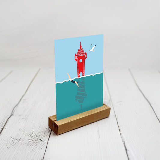 Stadtturm Baden – Springende mit Möve – Postkarte – A6