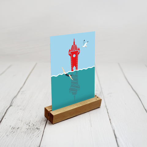 Stadtturm Baden – Springende mit Möve – Postkarte – A6