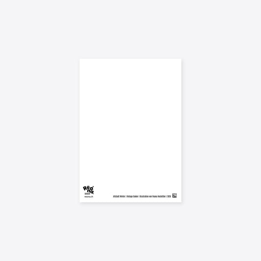 Rückseite der Postkarte «Altstadt Winter» – frei zum Beschreiben, mit Reana.Design-Logo und Matrix-Code