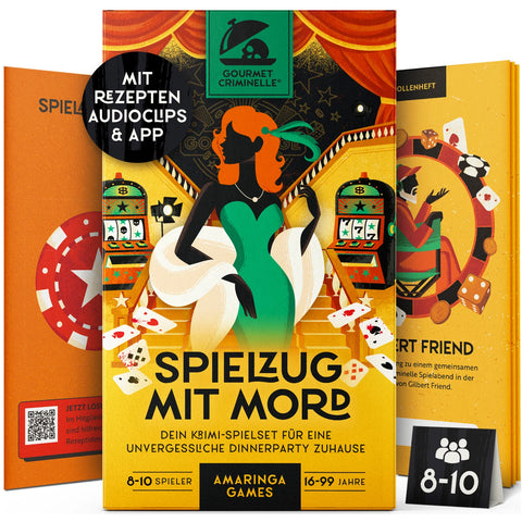Spielzug mit Mord, Krimidinner 8-10 Spieler, Krimispielset