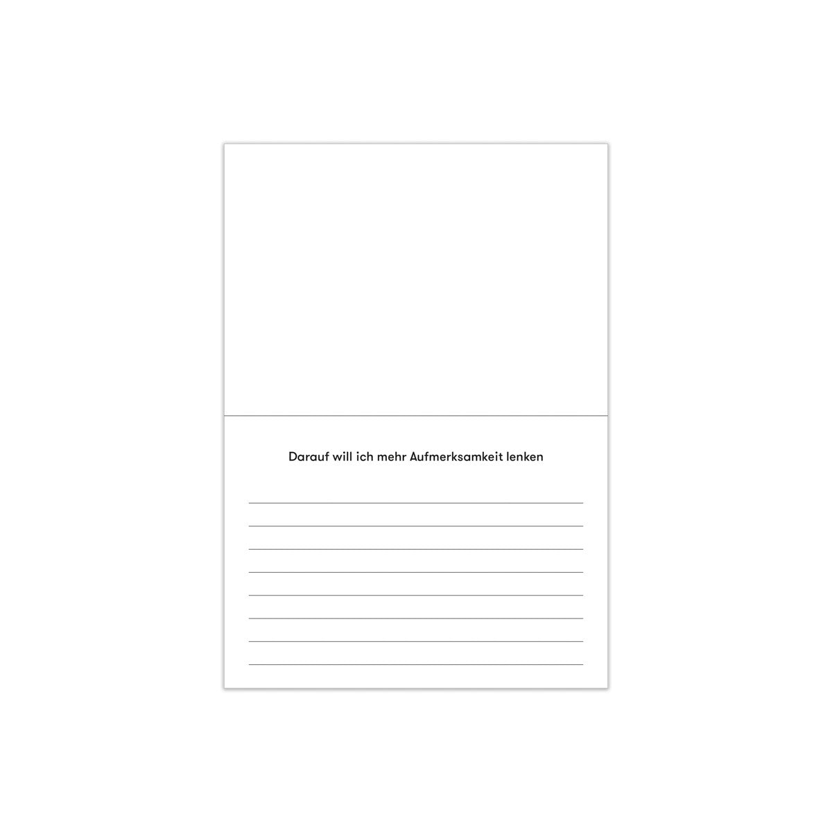 Gedankenblock – weisse Karte mit der Frage «Darauf will ich mehr Aufmerksamkeit lenken» und Schreiblinien