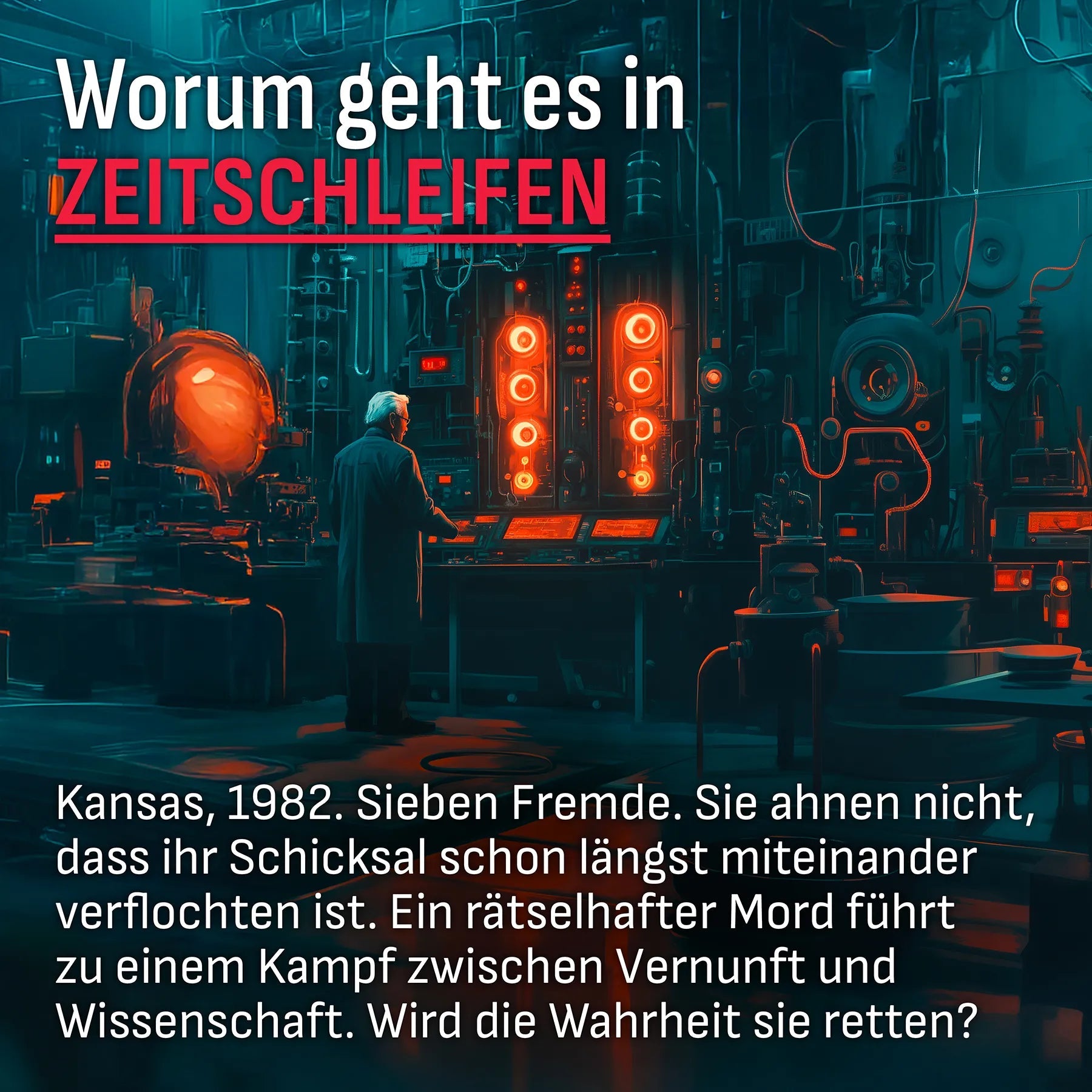 Professor in einem Labor voller leuchtender Röhren – Worum es in «Zeitschleifen» geht, Kansas 1982