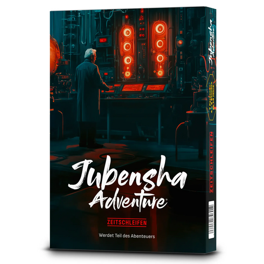 Schachtel des Krimidinners «Zeitschleifen» von Jubensha Adventure mit Labor-Motiv