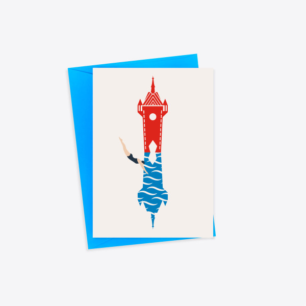 Stadtturm Baden, Postkarte Couvert Blau