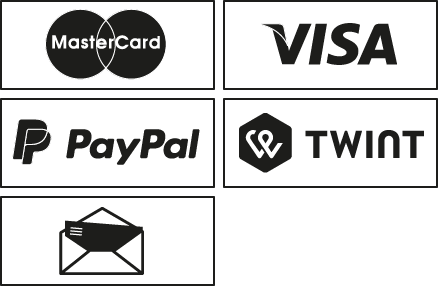 Zahlungsanbieter Mastercard, Visa, PayPal, TWINT, Rechnung